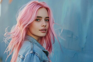 Youthful and Trendy Caucasian Woman with Pastel Pink Hair