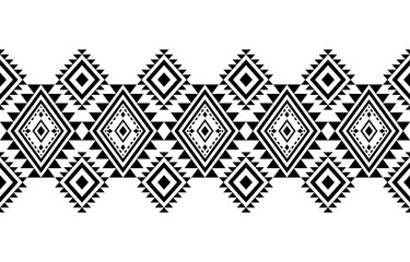 Navajo southwest geometric seamless pattern fabric black and white design for textile printing