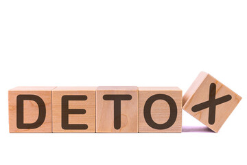 DETOX word made with building blocks isolated on white