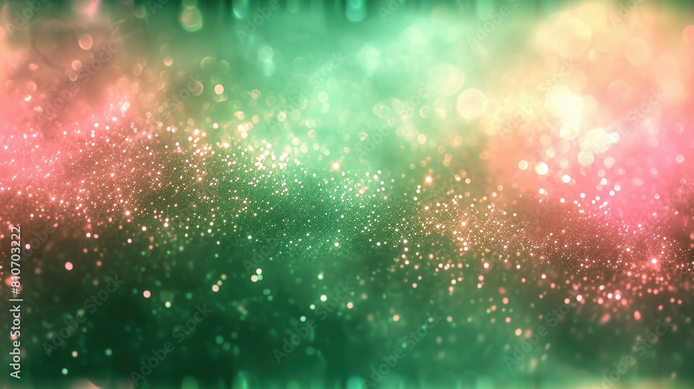 Poster the abstract picture of the glittering green pink particle that has been captured but it has blurred