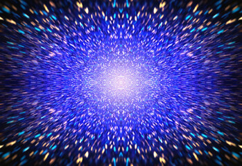 Quantum particle collision explosion concept, fractal energy center.