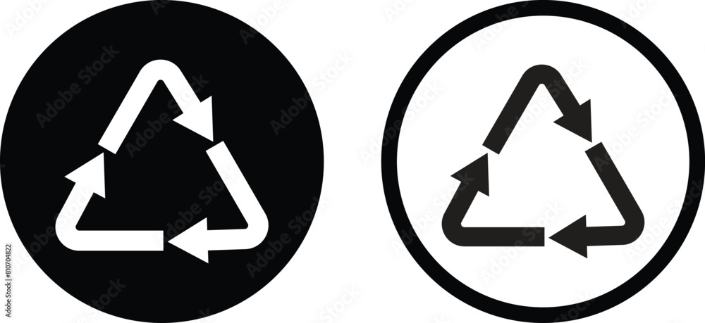 Poster recycle triangle icon set in two styles isolated on white background . recycle icon vector . reuse i