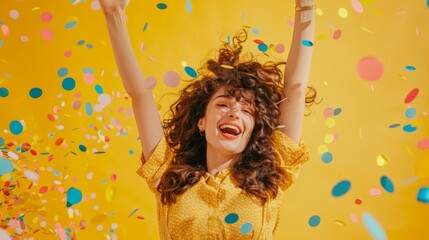 Obraz premium Woman Celebrating with Confetti