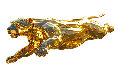 Chrome golden metal jumping jaguar, leopard isolated.