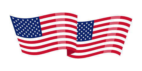 Vector illustration of wavy United States flag on transparent background