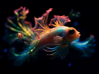 there is a fish that is glowing brightly in the dark