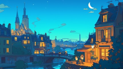 .Urban Night Scene with Anime Theme