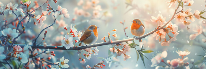 there are two birds sitting on a branch of a tree - Powered by Adobe