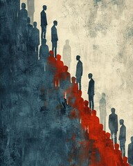 Discrimination and prejudice in the workplace depicted as a wall dividing people Abstract