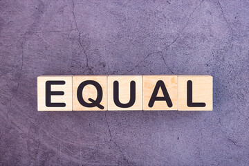 EQUAL word made with wood building blocks.