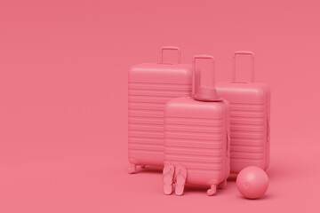 Colorful suitcase on monochrome background. 3D render of summer vacation concept