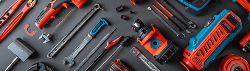 A vibrant closeup image of various hand tools spread out on a workbench, capturing the essence of DIY projects, suitable for hardware store promotions