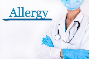 Allergy word medical concept with doctor and light background