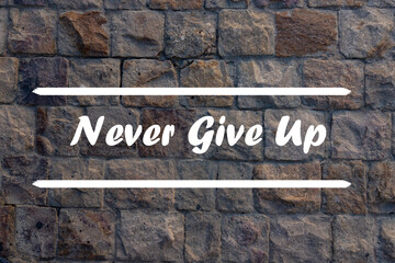 Inspirational quote on natural background. Never give up.