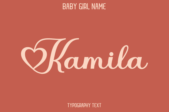 Kamila Woman's Name Cursive Hand Drawn Lettering Vector Typography Text on Dark Pink Background