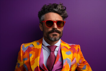 Bearded man wearing sunglasses with a vibrant background generative AI technology