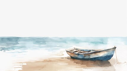 A beautiful watercolor of a serene beach scene, evoking peaceful solitude, isolated minimal with white background