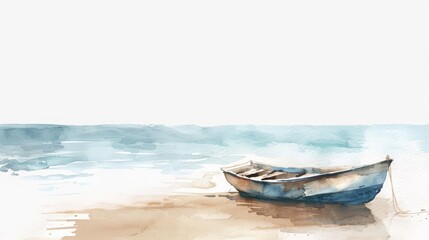 Naklejka premium A beautiful watercolor of a serene beach scene, evoking peaceful solitude, isolated minimal with white background