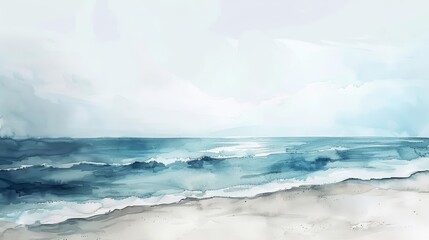 Obraz premium A beautiful watercolor of a serene beach scene, evoking peaceful solitude, isolated minimal with white background