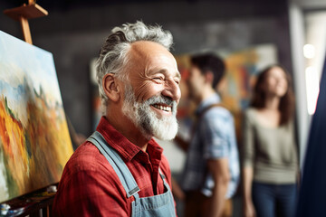 Fototapeta premium AI generative image of adult elderly man student education concept