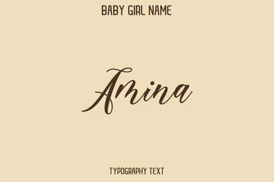 Amina Baby Girl Name - Handwritten Cursive Lettering Modern Text Typography