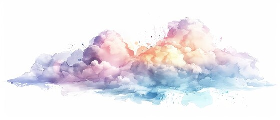 A cute watercolor of a fluffy cloud, soft and light, isolated white background