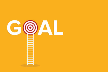 Goal. Success. Ladder reaching for the goal target dartboard. Business success creative idea.	