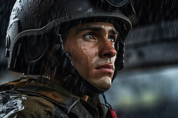 Obraz premium Portrait of a european army soldier AI generative concept