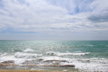 waves on the beach,natural blue sky and sea background 