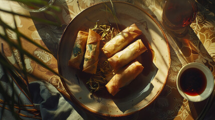Crispy Fried Spring Rolls with Sweet Chili Sauce