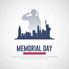 Happy Memorial Day USA Social Media Post and Flyer Template. Minimal and Modern Memorial Day Celebration with Text vector Illustration