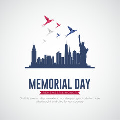 Happy Memorial Day Post and Flyer Template. USA Memorial Day Celebration with Text and Soldier Vector Illustration