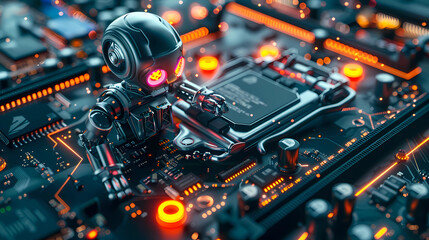 Digital representation of AI Artificial intelligence chatbot welded or connected to the computer motherboard  - Generated by Generative AI