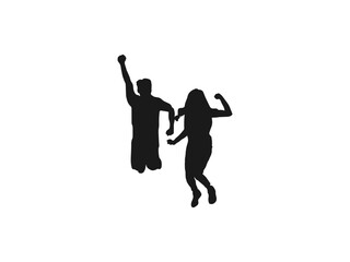 young couple friends jumping silhouettes. Hand drawn friends jumping together Vector illustration. Vector silhouette dancing and entertainers with people. party people silhouette on white background.