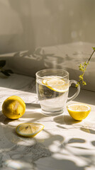 Refreshing Lemon Water in Sunlit Setting