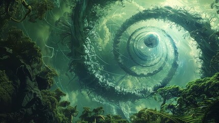 A jungle planets vines grow in spiral patterns that naturally filter and purify the planets air, aiding in colonization efforts