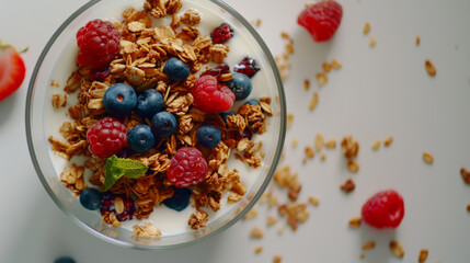 Healthy Breakfast with Yogurt, Granola, and Berries