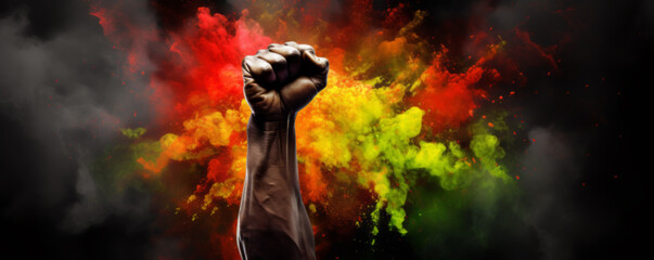 Black hand clenched into a fist. African American History or Black History Month concept