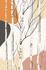 Whimsical Abstract Birch Trees in Warm Autumn Tones