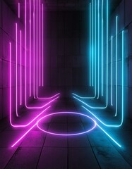 Astral Asylum: Sci-Fi Stage with Purple and Blue Glowing Neon