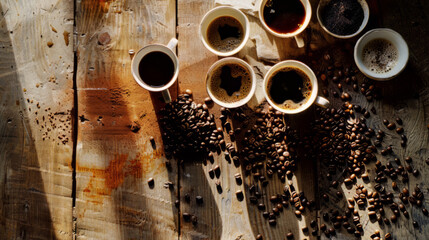 Diverse Array of Coffee Cups on Wooden Table