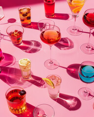 Vibrant Cocktail Selection on Pink