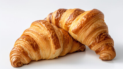 Fresh croissant on a white background, perfect for breakfast - obrazy, fototapety, plakaty