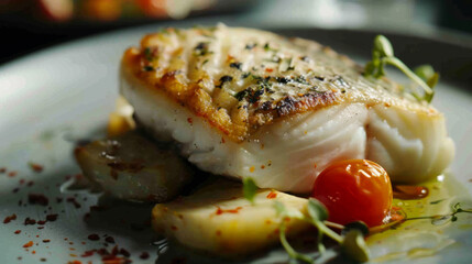 Grilled Fish Fillet with Vegetables on Elegant Plate