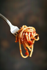 Delicate spaghetti wound around a fork