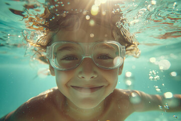 Naklejka premium Underwater swimming created with generative ai person enjoys summer pleasant water swimming diving