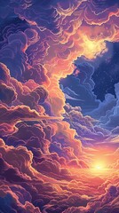 digital rendering of a pixel art cloudy sky, focusing on vibrant colors and sharp, defined edges  captivating scene with a mix of swirling clouds and playful textures, evoking a sens
