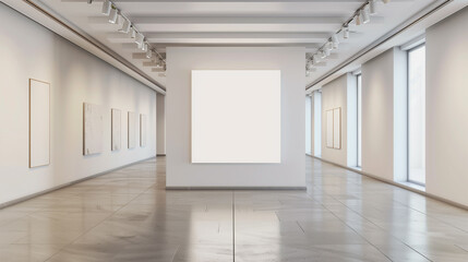 there is a large empty room with a lot of paintings on the walls