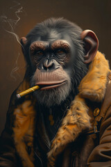arafed monkey in a leather jacket smoking a cigarette