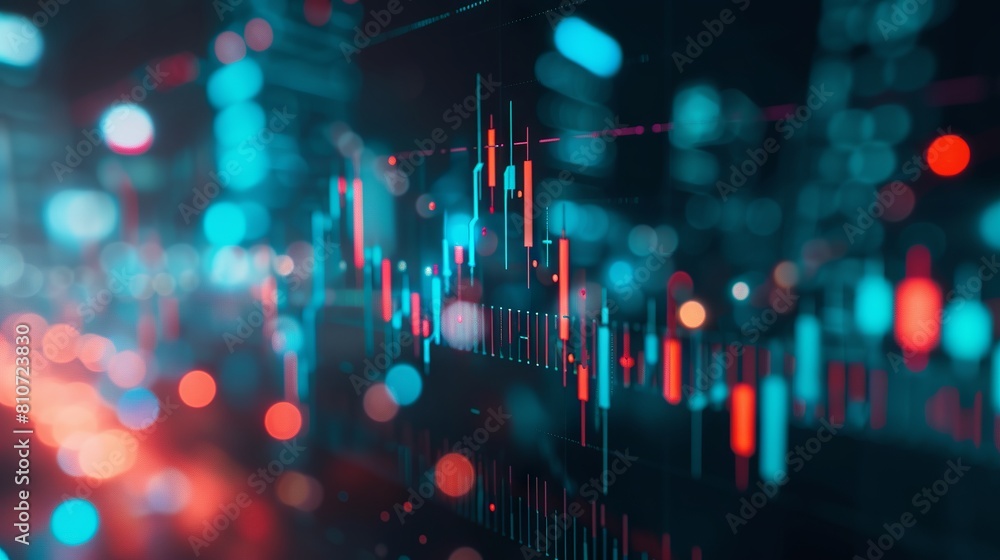 Poster detailed analysis display: investment trading metrics and trends on stock market graph chart with in